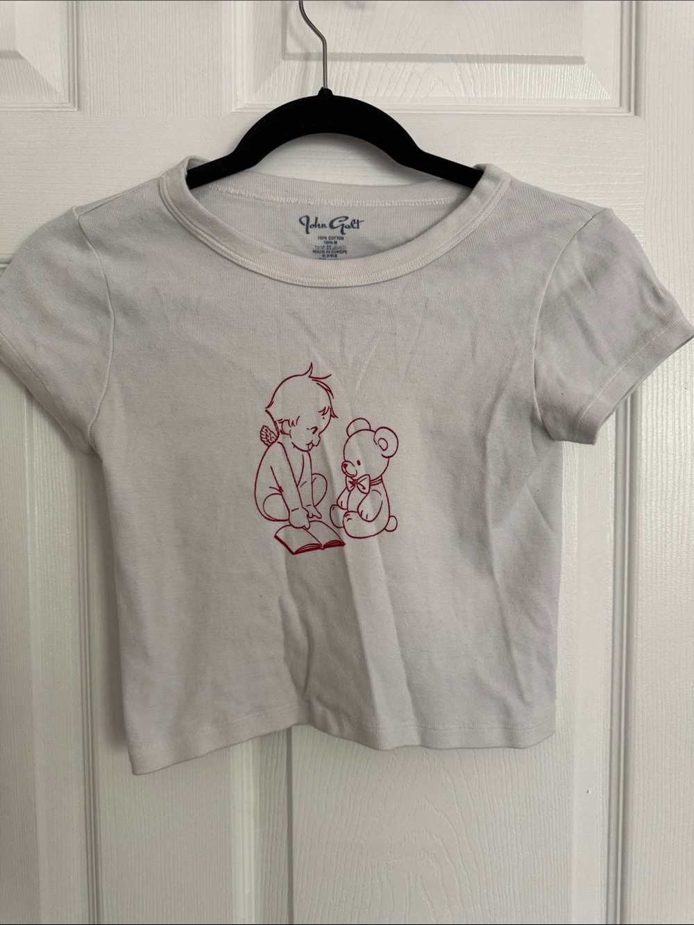Brandy Melville White Kids Tee with Red Line-Art Graphic
